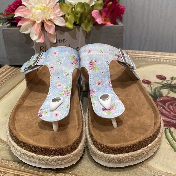 Olivia Miller T-Strap Floral Slide Sandals Sz 8 - Picture 5 of 16